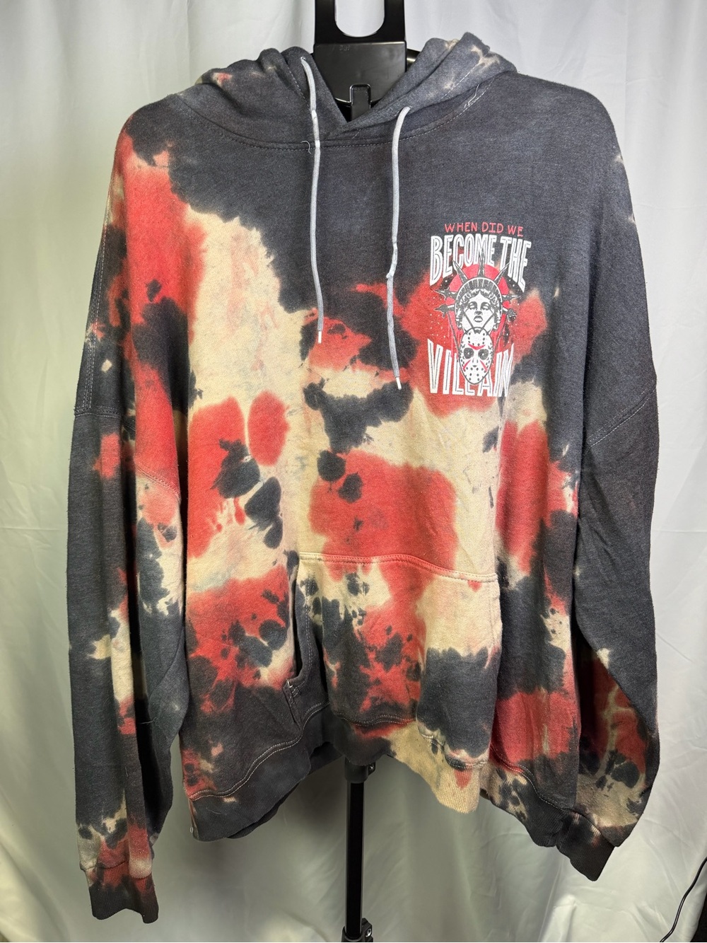 Tie-Dye Pullover Hoodie in Black, Red & Cream